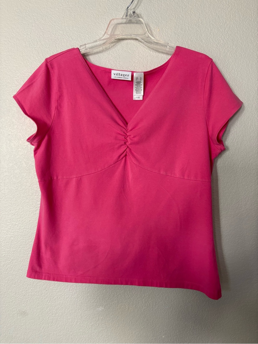 Villager Fuchsia Ruched V-Neck Women's Top